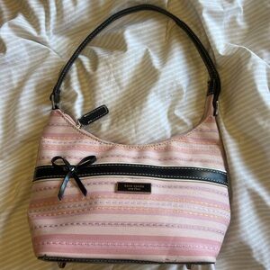 kate spade Pink and Black Striped Shoulder Bag with Bow Accent